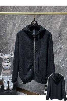 クロムハーツ クロスパターンのダブルアームパッチワークレザージップアップフード付きセーター