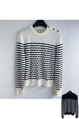 シャネル カラーブロックストライププルオーバー長袖ニットセーター