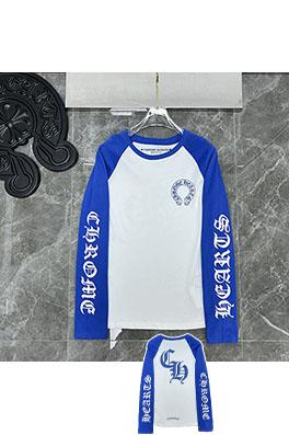 クロムハーツ 青と白のカラーブロックの文字り馬蹄ラグラン長袖シャツ