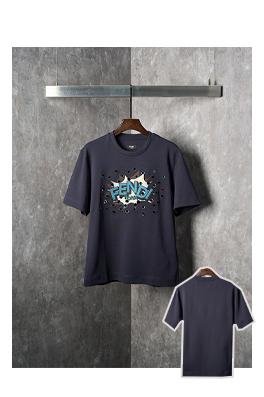 フェンディスーパーコピーネイビー アイレット刺繡  グラフィック 半袖 Tシャツ