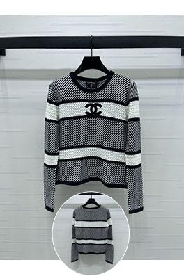 シャネルコピー ストライプのカラーブロックニット長袖シャツ