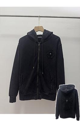 クロムハーツ ウォッシュと焼き付工をした花柄アップリケ刺繍のフリース裏地ジャケット