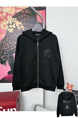 クロムハーツ パッチワークレザーのスタッズ付き重な刺繍のフード付きジャケット