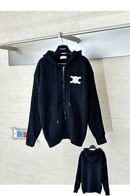 セリーヌ 刺繍ロゴニットフード付きジップアップジャケット