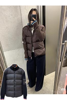 モンクレール ウールとダウンのパッチワークジップアップカーディガン