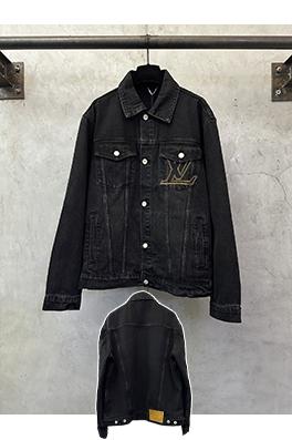 ルイヴィトン 刺繍レザーラベルとターンダウンカラーのデニムジャケット
