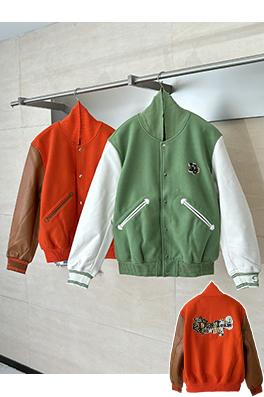 ディオール Tears コラボレーションのヘビーデューティー刺繍ビーズアップリケ刺繍ウール＆レザーベースボールジャケット