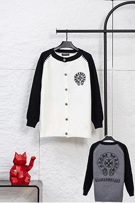 クロムハーツ サンスクリット語の馬蹄十字架の刺繍入りラグランスリーブカーディガンセーター