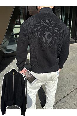 ヴェルサーチ ハイネックプルオーバージップアップジャカードニットセータ