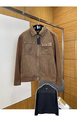 プラダコピー エナメルのトライアングルロゴスエードパッチワークニットジャケット