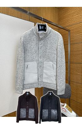 ロエベ レザーポケットエンボスパッチワークスタンドカラーカーディガンジャケット