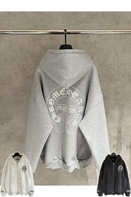 クロムハーツ 新作のフリース裏地付きジップアップフード付きスウェットシャツジャケット