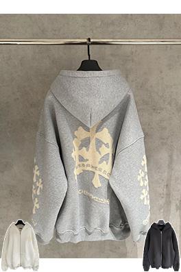 クロムハーツ ファッションフリース裏地のジップアップフード付きスウェットシャツジャケット