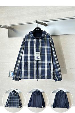 バーバリー チェック柄カラーブロックリバーシブルフード付きジャケット