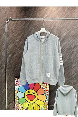 トムブラウン 4本のストライプとドローストリングが付いたダブルジッパーのフード付きジャケット