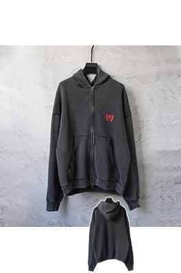 バレンシアガ ウィートイヤーダブルオリーブブランチ刺繍ダメージウォッシュコットンジッパー フード付きスウェットシャツ