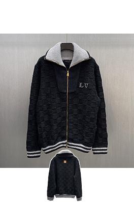 ルイヴィトン リブカラーのゴールドチェック柄ジップアップカーディガン