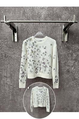 ディオール レディースアルパカウールとカシミアのブレンド蝶刺繍りラウンドネックニットセーター