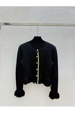 シャネルコピー 新作の金銀糸レディースフリルラウンドネックニット長袖カーディガン