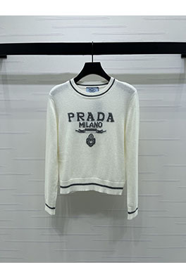 プラダ クルーネックのカラーブロックレターロゴニット長袖セーター