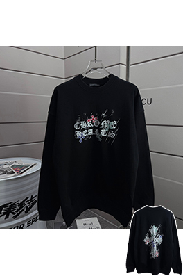 クロムハーツ フロントとバックにクロスと馬蹄のロゴプリントしたクルーネック スウェットシャツ