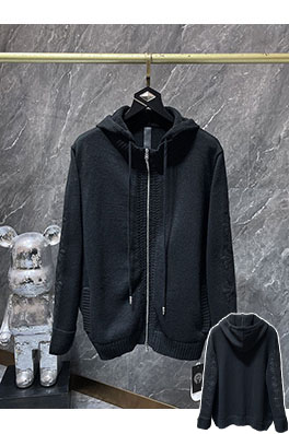 クロムハーツ クロスパターンのダブルアームパッチワークレザージップアップフード付きセーター