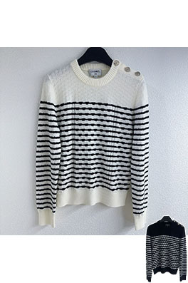 シャネル カラーブロックストライププルオーバー長袖ニットセーター