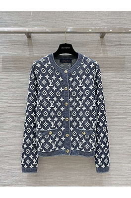 ルイヴィトン ブラックブルーグレーのダニーシリーズニットカーディガン