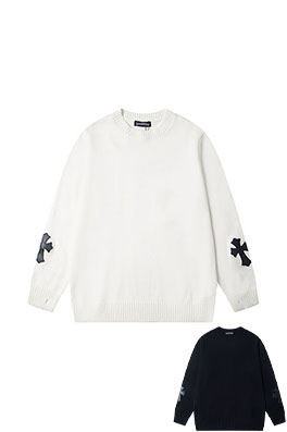 クロムハーツ 新しいクロスニットジャカードアップリケ刺繍ラウンドネックセーター