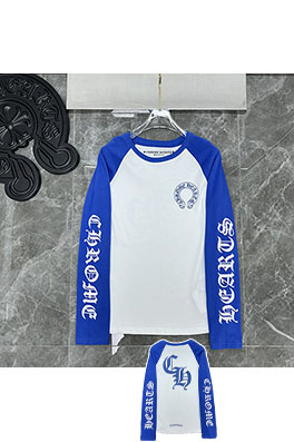 クロムハーツ 青と白のカラーブロックの文字り馬蹄ラグラン長袖シャツ