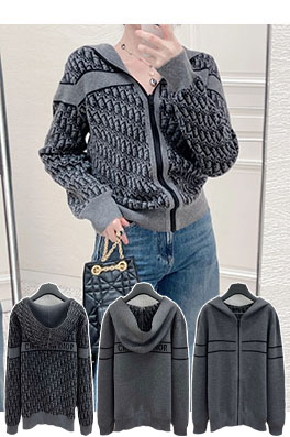 ディオールコピー 新しいモノグラムロゴのジップアップフード付きカシミアコート