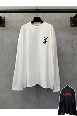 サンローランコピー クラシックなロゴプリントのヘビーウェイト長袖シャツ