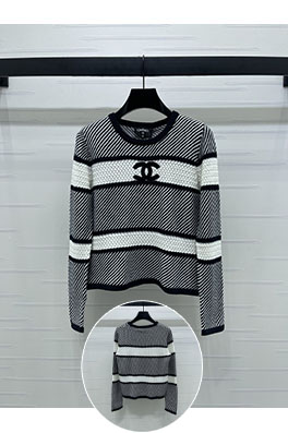 シャネルコピー ストライプのカラーブロックニット長袖シャツ