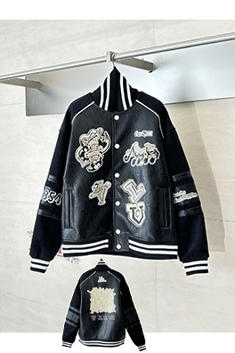 ルイヴィトンコピー マルチロゴパッチワークレザーベースボールジャケット