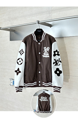 ルイヴィトン ブラウンのデイジー刺繍入りベースボールジャケット