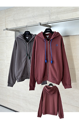 ロエベコピー ロゴ刺繍入りジップアップフード付きスウェットシャツジャケット