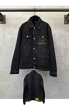 ルイヴィトン 刺繍レザーラベルとターンダウンカラーのデニムジャケット
