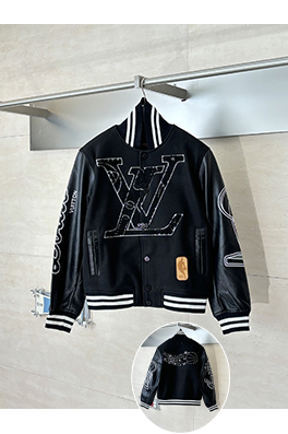 ルイヴィトン NBAコラボレーション テリークロス 刺繍 ブラック パッチワーク ベースボールジャケット