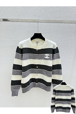シャネルスーパーコピー カラーブロックストライプクルーネックニット長袖カーディガン