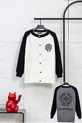 クロムハーツ サンスクリット語の馬蹄十字架の刺繍入りラグランスリーブカーディガンセーター