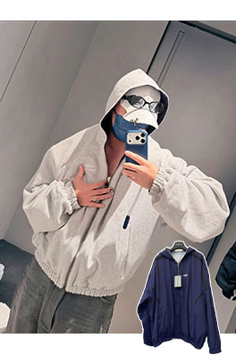 バレンシアガ グレーブルーのリバーシブル長袖ジップアップジャケット