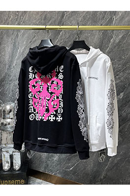 クロムハーツ ピンクのクロスソードジッパーフード付きスウェットシャツ