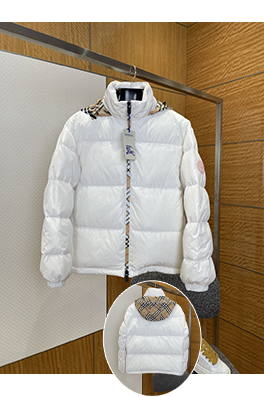 バーバリー チェック柄パッチワークスタンドカラーフード付きダウンジャケット