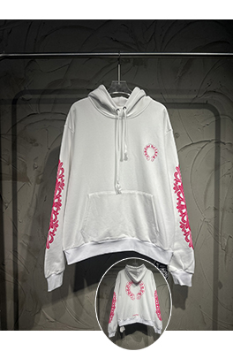 クロムハーツ Mattyboy 馬蹄形のユニコーンアームのピンクと白のフード付きスウェットシャツ