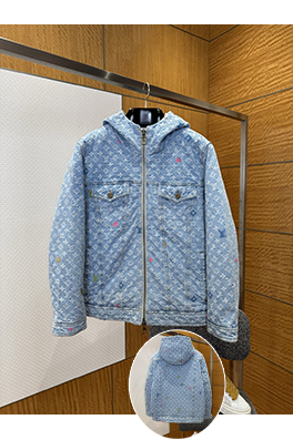 ルイヴィトン カラフルなジャカードのフード付きデニムダウンジャケット