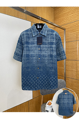ルイヴィトン ジャカードグラデーションデニム半袖シャツ