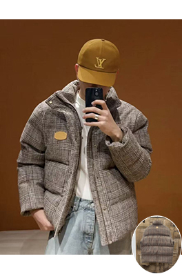 ルイヴィトンスーパーコピー レザーラベルチェック柄ダウンジャケット