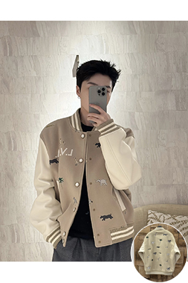 ルイヴィトン 動物の刺繍のベースボールジャケット