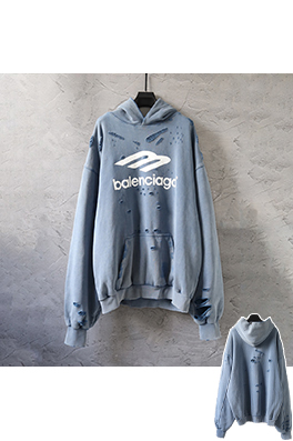 バレンシアガ Balenciaga 3Bプリント ウォッシュダメージフード付きスウェットシャツ