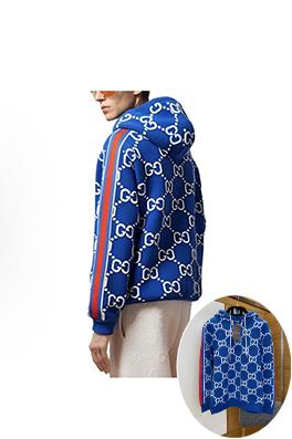 グッチ カラーブロック織りジャカード総柄フード付きスウェットシャツ
